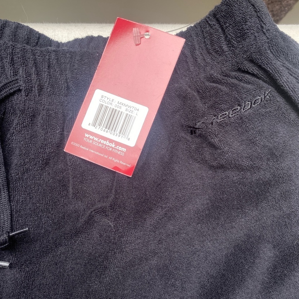 NWT VTG Reebok Black Drawstring Terry Cotton Blend Women's Shorts Size Large - Picture 9 of 9